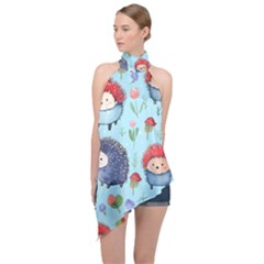 Hedgehogs Animal Halter Asymmetric Satin Top by Pakjumat