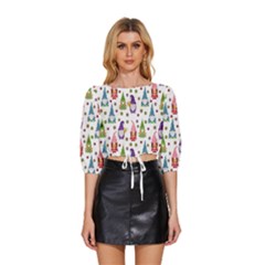 Gnomes Seamless Fantasy Pattern Mid Sleeve Drawstring Hem Top by Pakjumat