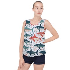 Fish Shark Animal Pattern Bubble Hem Chiffon Tank Top by Pakjumat