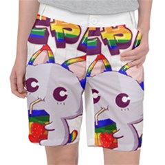 Gay Pride T- Shirt Gay Pride Kawaii Cat Strawberry Milk Rainbow Flag T- Shirt Women s Pocket Shorts by ZUXUMI