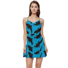 Dolphin Silhouette Pattern Short Frill Dress by Pakjumat
