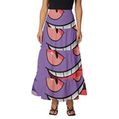 Purple Funny Monster Tiered Ruffle Maxi Skirt by Sarkoni