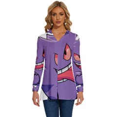 Purple Funny Monster Long Sleeve Drawstring Hooded Top by Sarkoni