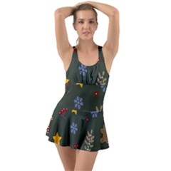 Christmas Party Pattern Design Ruffle Top Dress Swimsuit by uniart180623