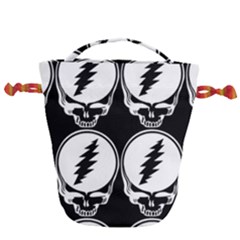 Black And White Deadhead Grateful Dead Steal Your Face Pattern Drawstring Bucket Bag by Sarkoni