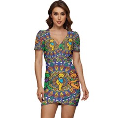 Grateful Dead Pattern Low Cut Cap Sleeve Mini Dress by Sarkoni