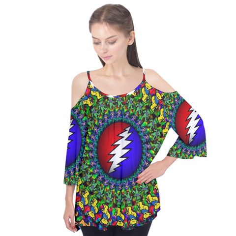 Grateful Dead Flutter Sleeve T-shirt  by Sarkoni
