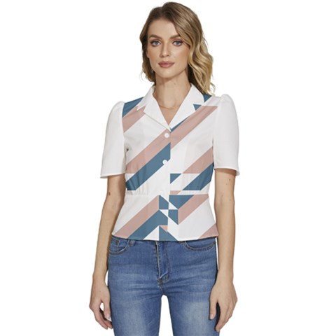 Geometric Abstract Art T- Shirt Mountain River Pattern Puffed Short Sleeve Button Up Jacket by EnriqueJohnson