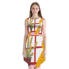 Cat Pet Ginger Art Animal Cartoon Sleeveless Chiffon Dress   by uniart180623
