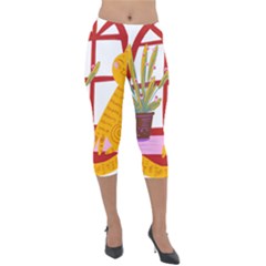 Cat Pet Ginger Art Animal Cartoon Lightweight Velour Capri Leggings  by uniart180623