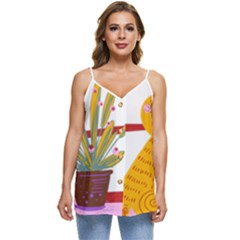 Cat Pet Ginger Art Animal Cartoon Casual Spaghetti Strap Chiffon Top by uniart180623