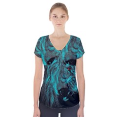 Angry Male Lion Predator Carnivore Short Sleeve Front Detail Top by uniart180623