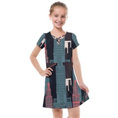 New York City Nyc Skyline Cityscape Kids  Cross Web Dress by uniart180623