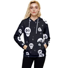 Skull Pattern Women s Lightweight Drawstring Hoodie by Ket1n9
