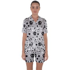 Skull-pattern- Satin Short Sleeve Pajamas Set by Ket1n9