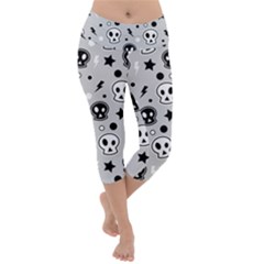 Skull-pattern- Lightweight Velour Capri Yoga Leggings by Ket1n9