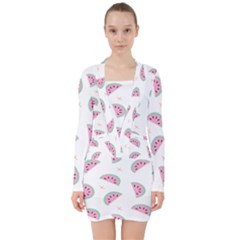 Watermelon Wallpapers  Creative Illustration And Patterns V-neck Bodycon Long Sleeve Dress by Ket1n9