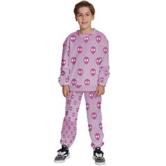 Alien Pattern Pink Kids  Sweatshirt Set by Ket1n9
