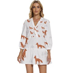 Fox Animal Wild Pattern V-neck Placket Mini Dress by Ket1n9