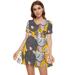 Cats-cute-kitty-kitties-kitten Tiered Short Sleeve Babydoll Dress by Ket1n9