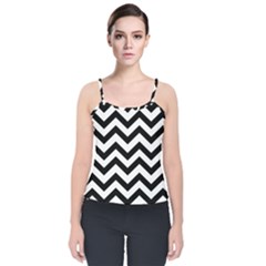 Black And White Chevron Velvet Spaghetti Strap Top by Ket1n9