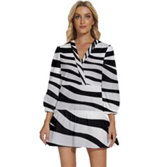 White Tiger Skin V-neck Placket Mini Dress by Ket1n9