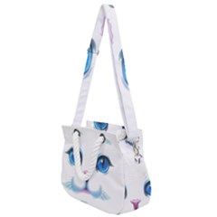 Cute White Cat Blue Eyes Face Rope Handles Shoulder Strap Bag by Ket1n9