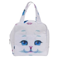 Cute White Cat Blue Eyes Face Boxy Hand Bag by Ket1n9