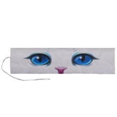 Cute White Cat Blue Eyes Face Roll Up Canvas Pencil Holder (l) by Ket1n9
