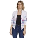 Cute White Cat Blue Eyes Face Women s Draped Front 3/4 Sleeve Shawl Collar Jacket View1