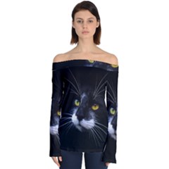 Face Black Cat Off Shoulder Long Sleeve Top by Ket1n9