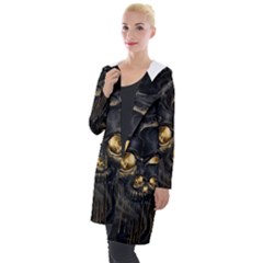 Art Fiction Black Skeletons Skull Smoke Hooded Pocket Cardigan by Ket1n9