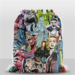 Vintage Horror Collage Pattern Drawstring Bag (small) by Ket1n9
