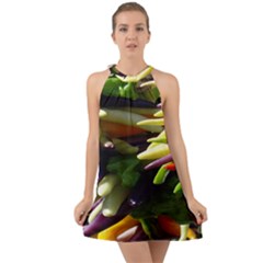Bright Peppers Halter Tie Back Chiffon Dress by Ket1n9