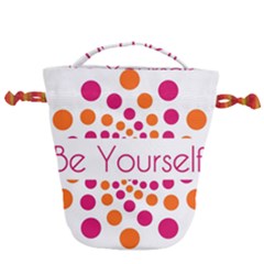Be Yourself Pink Orange Dots Circular Drawstring Bucket Bag by Ket1n9