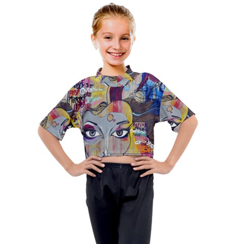 Graffiti-mural-street-art-painting Kids Mock Neck T-shirt by Ket1n9