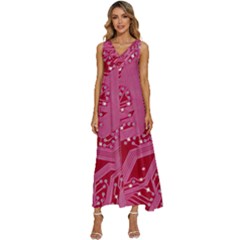 Pink Circuit Pattern V-neck Sleeveless Loose Fit Overalls by Ket1n9