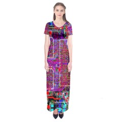 Technology Circuit Board Layout Pattern Short Sleeve Maxi Dress by Ket1n9