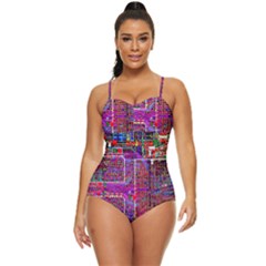 Technology Circuit Board Layout Pattern Retro Full Coverage Swimsuit by Ket1n9