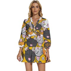Cats-cute-kitty-kitties-kitten V-neck Placket Mini Dress by Ket1n9