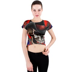 Confederate Flag Usa America United States Csa Civil War Rebel Dixie Military Poster Skull Crew Neck Crop Top by Ket1n9