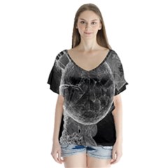 Space-universe-earth-rocket V-neck Flutter Sleeve Top by Ket1n9