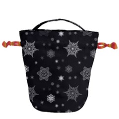 Christmas Snowflake Seamless Pattern With Tiled Falling Snow Drawstring Bucket Bag by Ket1n9
