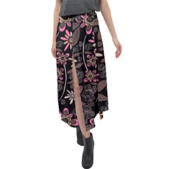 Flower Art Pattern Velour Split Maxi Skirt by Ket1n9