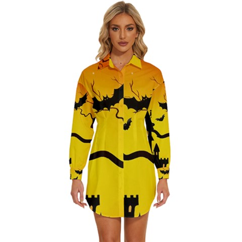 Halloween Night Terrors Womens Long Sleeve Shirt Dress by Ket1n9