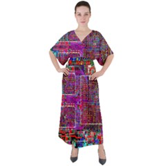 Technology Circuit Board Layout Pattern V-neck Boho Style Maxi Dress by Ket1n9