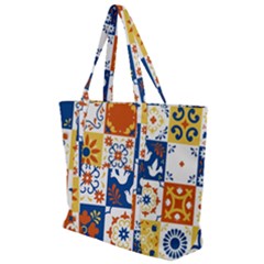 Mexican-talavera-pattern-ceramic-tiles-with-flower-leaves-bird-ornaments-traditional-majolica-style- Zip Up Canvas Bag by Ket1n9