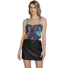 Space Galaxy Planet Universe Stars Night Fantasy Flowy Camisole Tie Up Top by Ket1n9