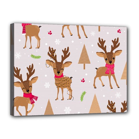 Christmas-seamless-pattern-with-reindeer Canvas 16  X 12  (stretched) by Grandong