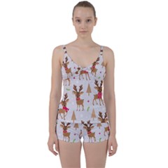 Christmas-seamless-pattern-with-reindeer Tie Front Two Piece Tankini by Grandong